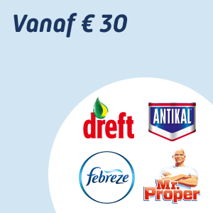 € 30 aan Dreft vaatwasmiddel, Antikal, Febreze, en/of Mr. Proper